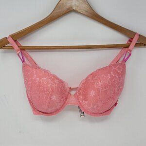 Victoria's Secret Lined‎ Demi Pink Lace Mesh Women's Bra Size 32DD